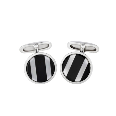 Black &amp; White Stripe, Cufflinks in Silver