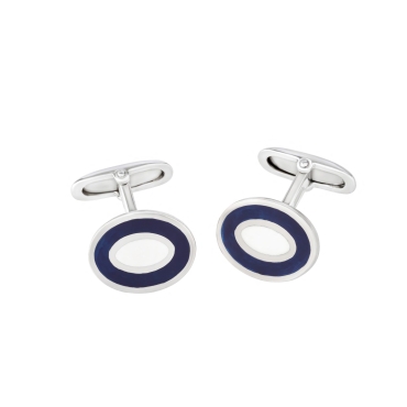 Oval Blue and White Cufflinks, in Silver