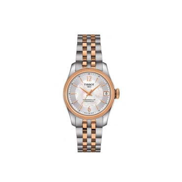 Tissot Ballade Powermatic 80 Cosc Lady 32mm White Mother of Pearl Dial Steel and 18k Rose Gold Bracelet