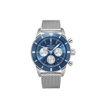 Breitling Superocean Heritage  B01 Chronograph 44, Blue Dial  Stainless Steel Mesh Strap