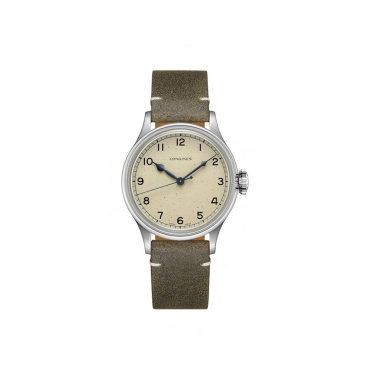 Longines Heritage Military Automatic  38.5mm Beige Dial  Brown Leather Strap