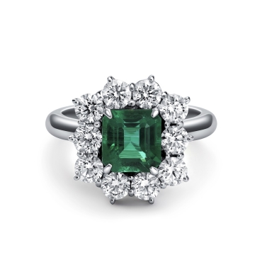 Radiant Cut Emerald Diamond Cluster on 18ct White Gold