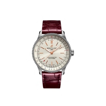 Breitling Navitimer Automatic 35 Silver Dial Burgundy Leather Strap