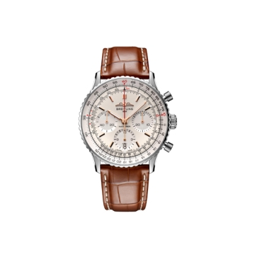 Breitling Navitimer B01 Chronograph 41 Silver Dial Brown Alligator Leather Strap