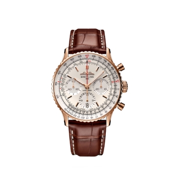 Breitling Navitimer B01 Chronograph 41 Silver Dial 18ct Red Gold Case Brown Alligator Leather Strap