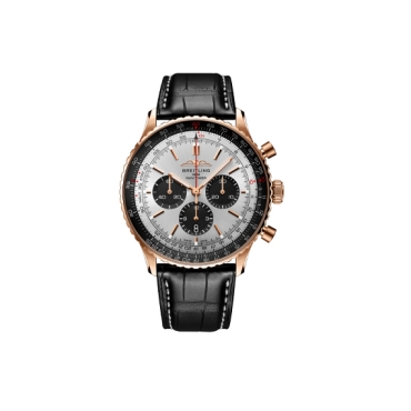 Breitling Navitimer B01 Chronograph 46 Silver Dial 18ct Red Gold Case Black Alligator Leather Strap
