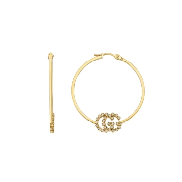 Gucci 18ct Yellow Gold and Diamond GG Running Hoop Earring