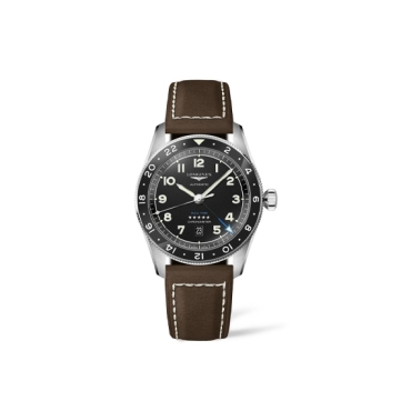Longines Spirit Zulu Time 42mm Black Dial Brown Leather Strap
