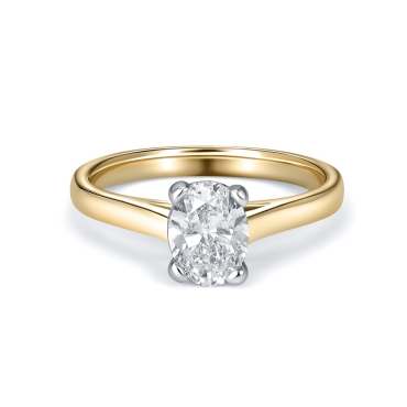 Oval Cut Solitaire Diamond, 4 Claw Setting, 18ct Yellow Gold Ring