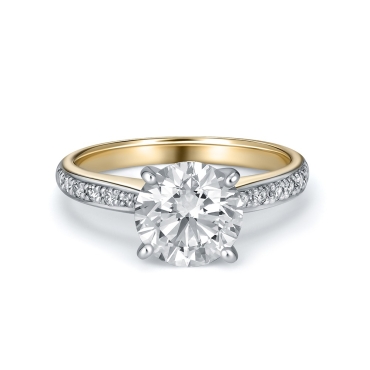 Round Brilliant Cut Solitaire Diamond Ring with Diamond Shoulders in 18ct Yellow Gold
