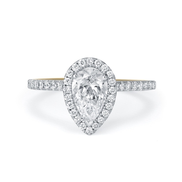 Pear Cut Diamond Halo Ring with Diamond Shoulders in 18ct Yellow Gold