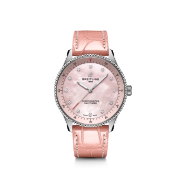 Breitling Navitimer 32 Pink Mother of Pearl Dial with Diamonds Pink Alligator Leather Strap