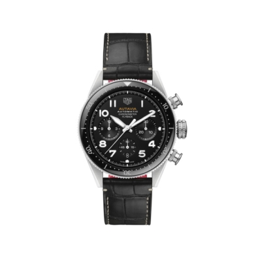 TAG Heuer Autavia Chronometer Flyback 42mm Black Dial Steel Black Leather Strap