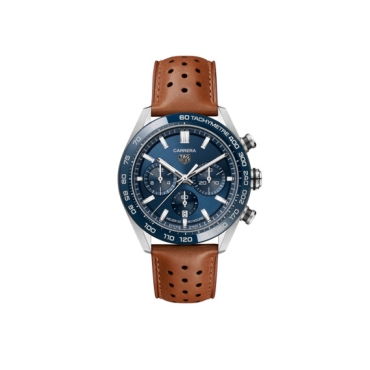 TAG Heuer Carrera Chronograph 44mm Blue Dial Steel and Ceramic Brown Leather Strap