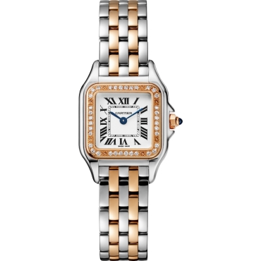 Panthère de Cartier Watch, Small Model, Quartz Movement, Rose Gold and Steel, Diamonds