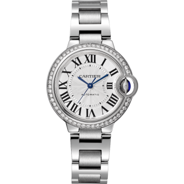 Ballon Bleu de Cartier Watch, 33mm, Mechanical Movement, Automatic Winding, Steel, with Diamonds