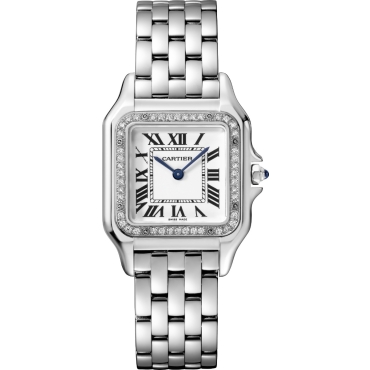 Panthère de Cartier Watch Medium Model, Quartz Movement, Steel, Diamonds