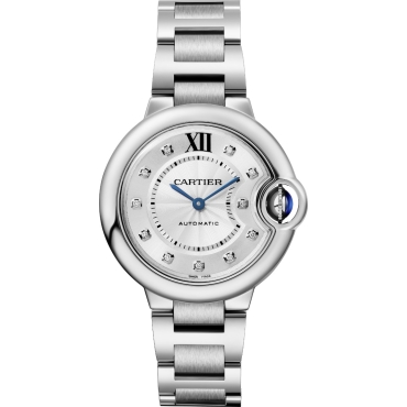 Ballon Bleu de Cartier Watch, 33mm, Mechanical Movement, Automatic Winding, Steel, Diamonds
