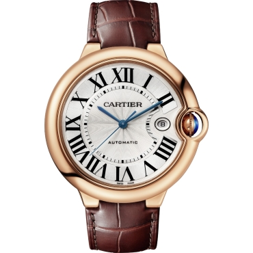 Ballon Bleu de Cartier Watch, 42mm, Mechanical Movement, Automatic Winding, Rose Gold, Brown Alligator-skin