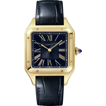 Santos-Dumont Watch, Large Model, Blue Dial, Yellow Gold, Blue Alligator Leather Strap