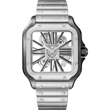 Santos de Cartier Watch, Skeleton, Large Model, Manufacture Mechanical Movement, Manual Winding, Black Steel