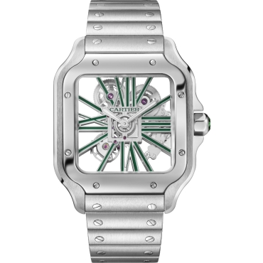 Santos de Cartier Watch, Skeleton, Large Model, Manufacture Mechanical Movement, Manual Winding, Steel