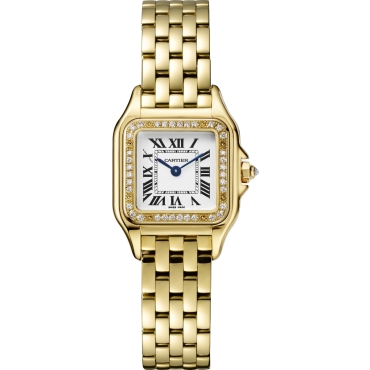 Panthère de Cartier Watch, Small Model, Silver Dial, Diamond Bezel, Yellow Gold