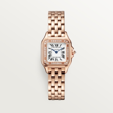 Panthère de Cartier Watch, Small Model, Silver Dial, Diamond Bezel, Rose Gold Bracelet