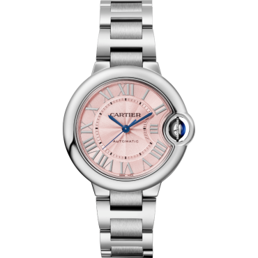 Ballon Bleu de Cartier Watch, 33mm, Mechanical Movement, Automatic Winding, Steel, Pink Dial