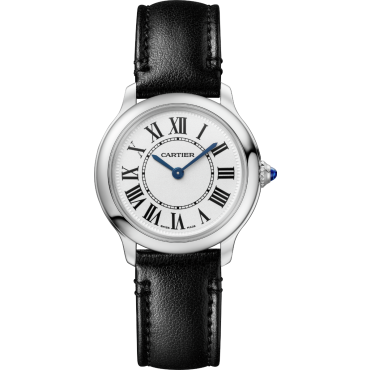 Ronde Must de Cartier Watch, 29mm, High Autonomy Quartz Movement, Steel, Black Strap