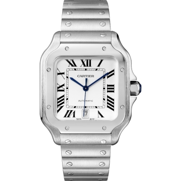 Santos De Cartier Watch Large Model, Automatic Movement, Steel, Interchangeable Metal And Leather Bracelets