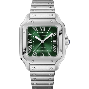 Cartier Santos-Dumont Watch, Medium Model, Green Dial, Stainless Steel