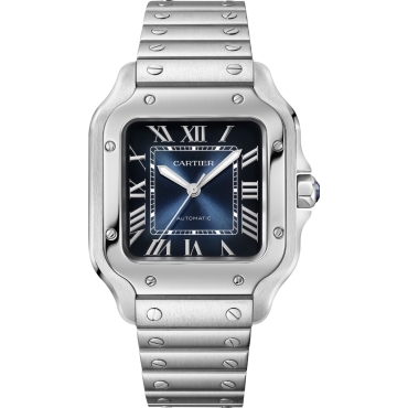 Santos de Cartier Watch, Medium Model, Blue Dial, Stainless Steel