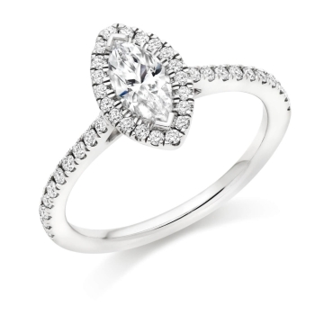 Marquise Cut Diamond Ring with Halo and Diamond Shoulders in Platinum