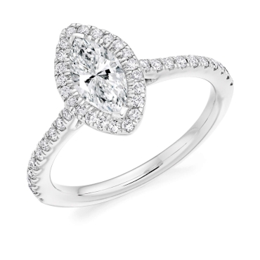 Marquise Cut Diamond Halo Ring with Diamond Shoulders in Platinum