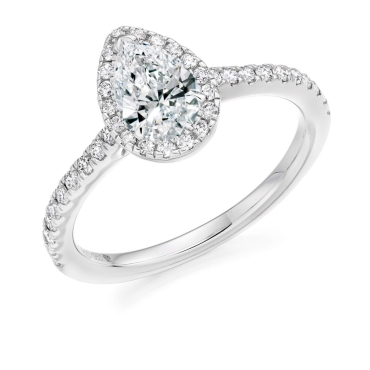 Pear Cut Diamond Ring with Castel Halo and Diamond Shoulders