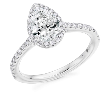 Pear Cut Diamond Halo Ring with Diamond Shoulders in Platinum