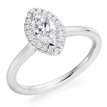 Marquise Cut Diamond Ring with Castel Halo in Platinum