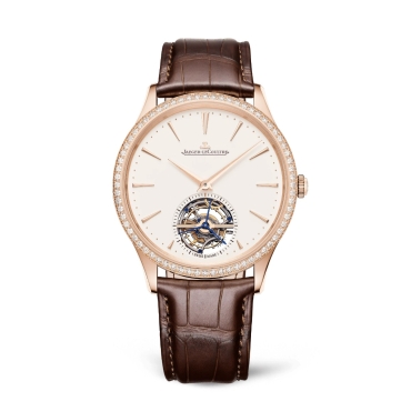 Jaeger-LeCoultre Master Control Ultra Thin  Tourbillon 40mm, Eggshell Beige Dial Brown Leather Strap