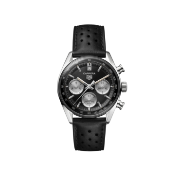 TAG Heuer Carrera Chronograph 39mm Black Dial Black Leather Strap