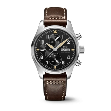 IWC Pilot's Wtach Chronograph Spitfire 41mm Black Dial Brown Leather Strap