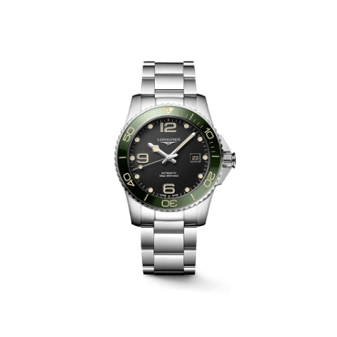 Longines HydroConquest 41mm Automatic Black Dial Green Bezel Stainless Steel Bracelet
