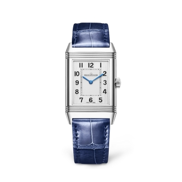 Jaeger-LeCoultre Reverso Classic  Medium Thin, Silver Dial Blue Leather Strap