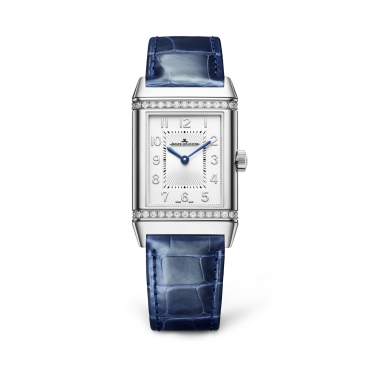 Jaeger-LeCoultre Reverso Classic Duetto Stainless Steel with Diamonds Blue Leather Strap