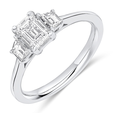 Emerald Cut Three Stone Diamond Ring in Platinum