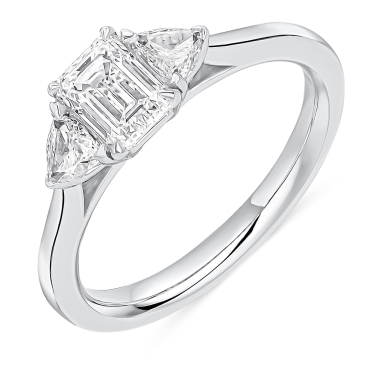 Emerald Cut and Trilliant Cut Three Stone Diamond Ring in Platinum