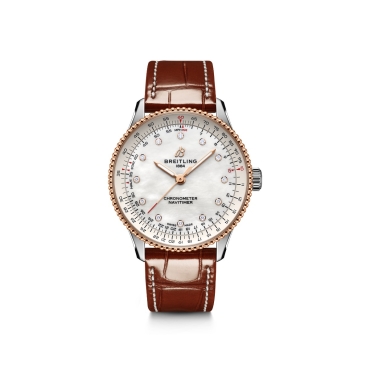 Breitling Navitimer Automatic 36 Mother of Pearl Dial with Diamonds Brown Alligator Leather Strap