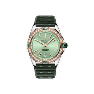Breitling Super Chronomat Automatic 38 Mint Green Dial Green Rubber Strap