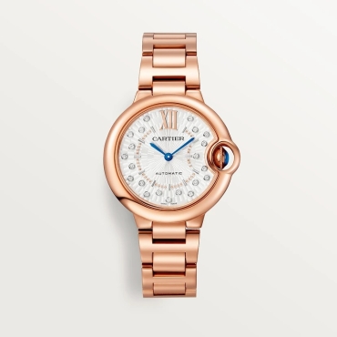 Ballon Bleu de Cartier Watch, 33mm, Silver Dial with Diamonds, Rose Gold Bracelet