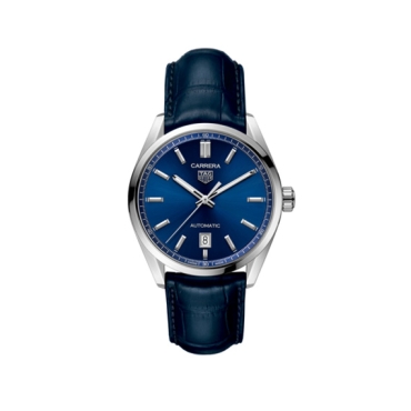 TAG Heuer Carrera Date 39mm Blue Dial Steel Blue Leather Strap